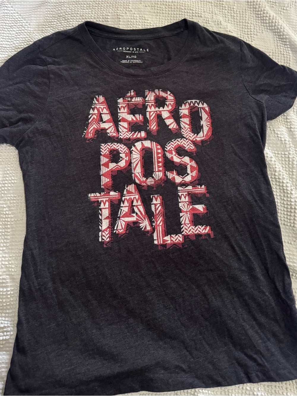 Aeropostale Charcoal Graphic Tee with Red and White Print